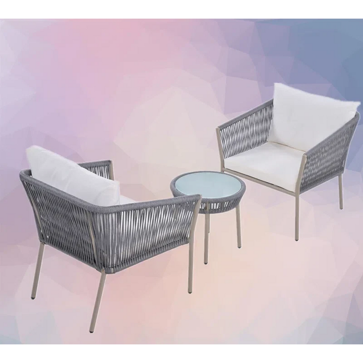 Milano Outdoor Patio Seating Set 2 Chairs and 1 Table Set (Grey) Braided & Rope