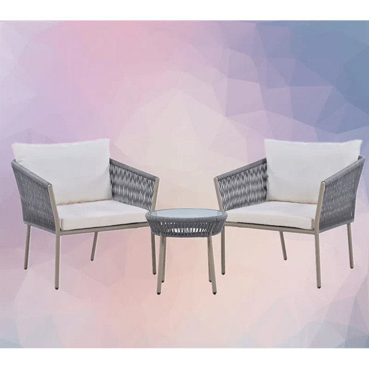 Milano Outdoor Patio Seating Set 2 Chairs and 1 Table Set (Grey) Braided & Rope