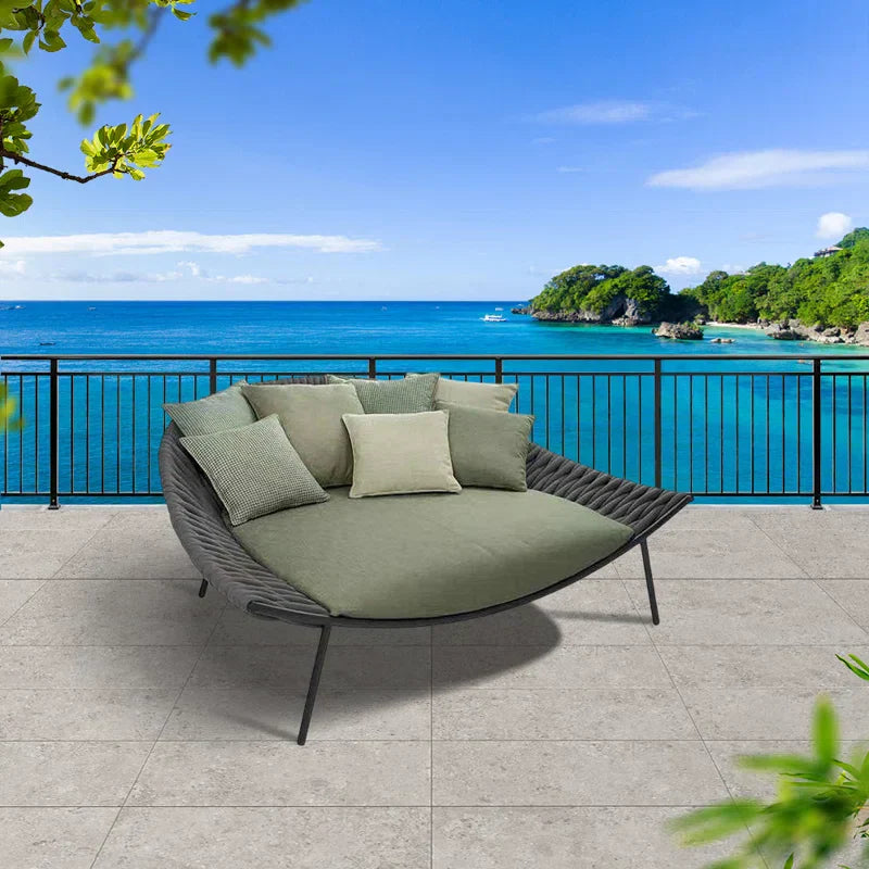 Cal Outdoor Poolside Sunbed With Cushion Daybed (Black) Braided & Rope