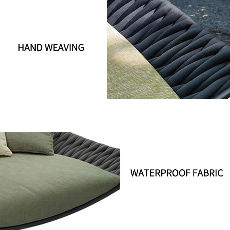 Cal Outdoor Poolside Sunbed With Cushion Daybed (Black) Braided & Rope