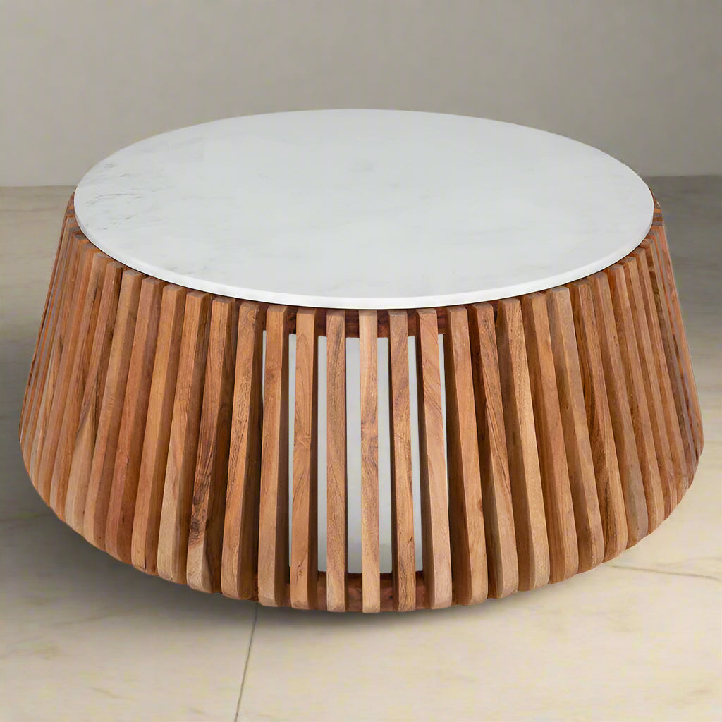 Hrithik Sheesham Wood Coffee Table With  White Marble Top (Nest Shape Base)