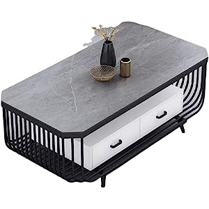 Abhipriya Rectangular Coffee Table | Centre With Gray Marble Top