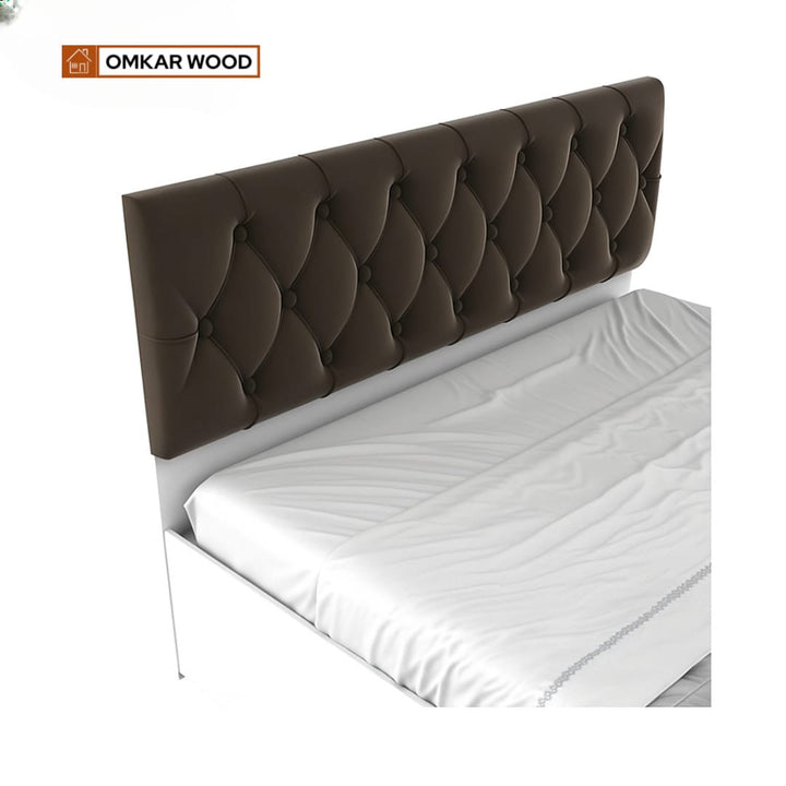 OmkarWood Premium Queen Size Bed with Cushioned Headboard & Box Storage Frosty White