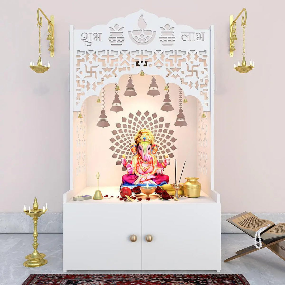 OmkarWood™ Premium Large Engineered Wood Home Temple with Storage