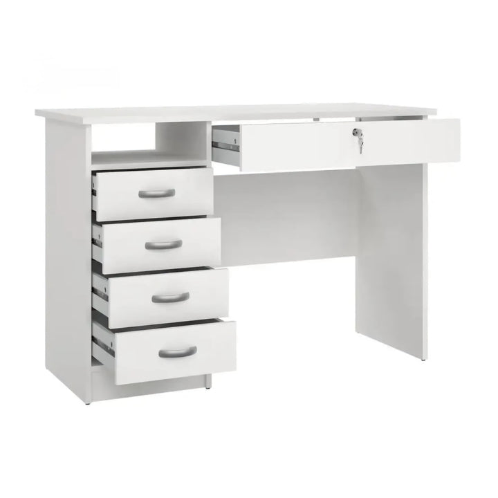 OmkarWood EliteSpace Study Table – Premium Engineered Wood Desk with Storage Drawers (White Finish)