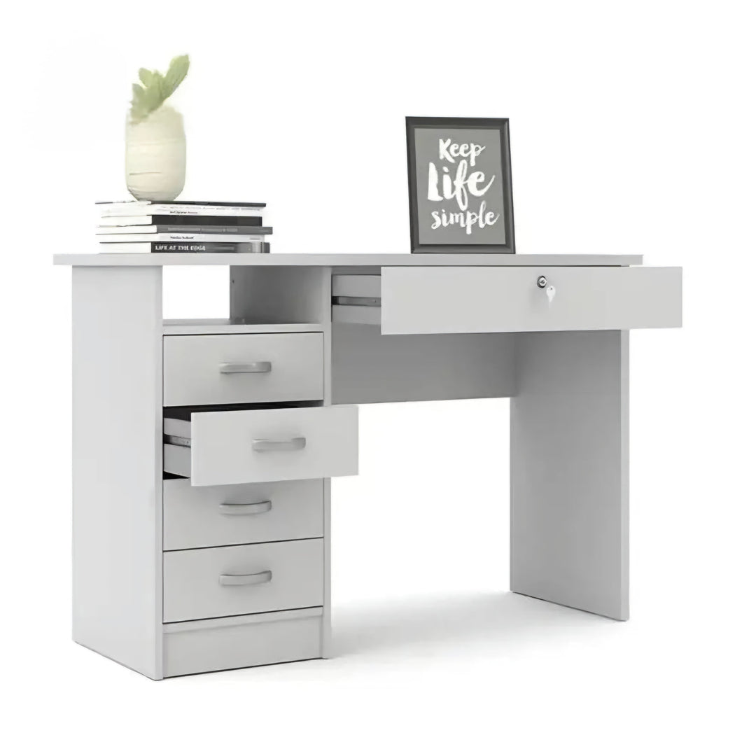 OmkarWood EliteSpace Study Table – Premium Engineered Wood Desk with Storage Drawers (White Finish)