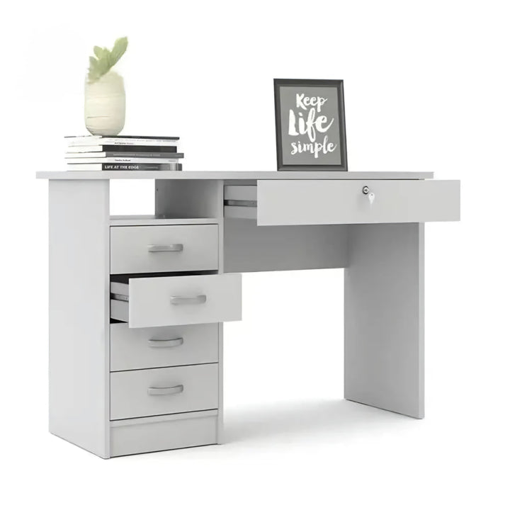OmkarWood EliteSpace Study Table – Premium Engineered Wood Desk with Storage Drawers (White Finish)