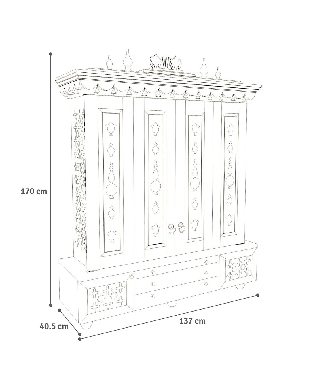Irina Traditional Indian Home temple for home | Large handcrafted pooja mandir for Home