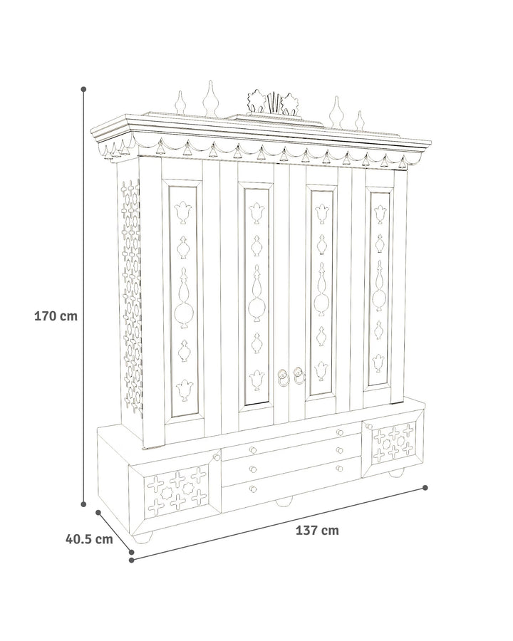 Irina Traditional Indian Home temple for home | Large handcrafted pooja mandir for Home