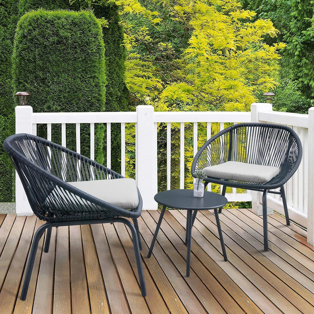 Lanx Outdoor Patio Seating Set 2 Chairs and 1 Table Set (Black)