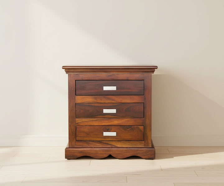 Jacksonville Wooden Three Drawers Bedside Table-Teak Finish