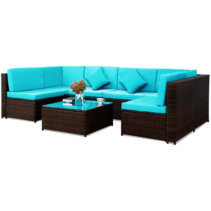Callisto Outdoor Patio Sofa Set 6 seater and 1 Center Table (Brown)