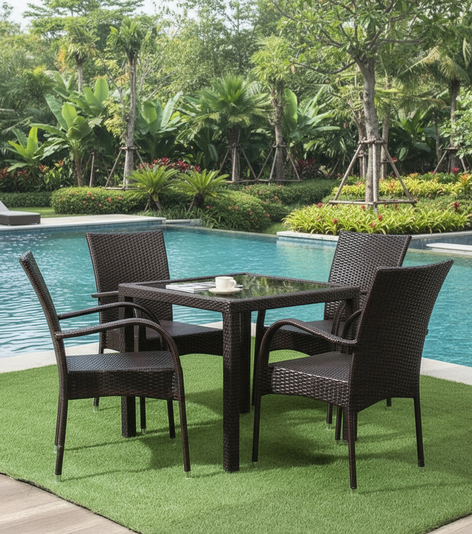 Jank Outdoor Patio Seating Set 4 Chairs and 1 Table Set (Dark Brown)