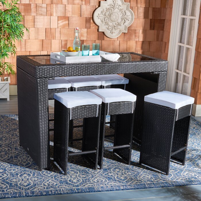 Ferdi Outdoor Patio Bar Sets 6 Stools and 1 Table (Black)