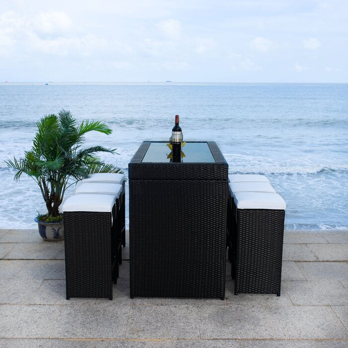 Ferdi Outdoor Patio Bar Sets 6 Stools and 1 Table (Black)