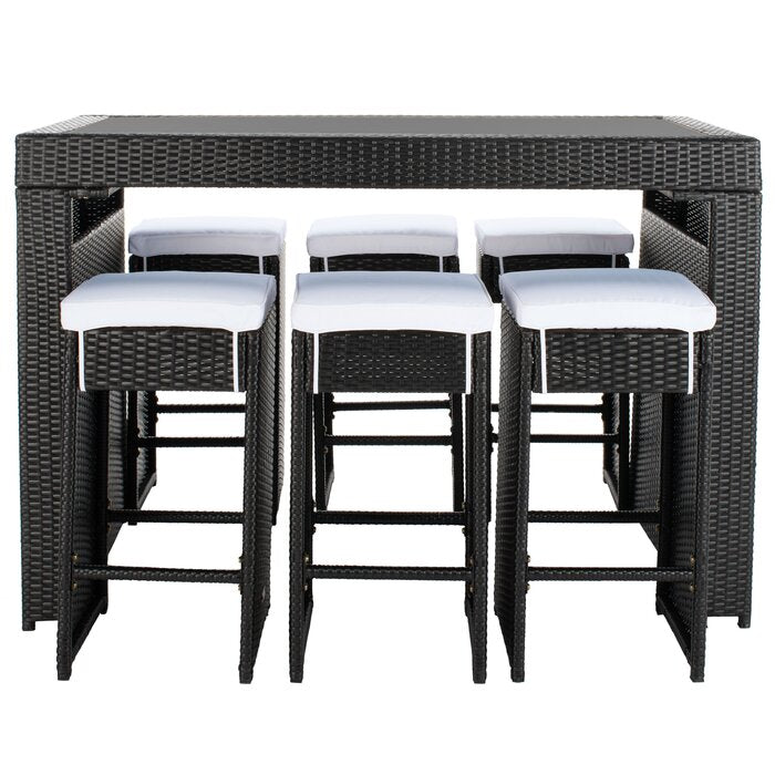 Ferdi Outdoor Patio Bar Sets 6 Stools and 1 Table (Black)