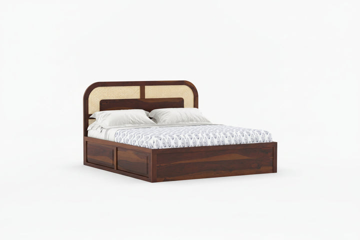 Jay Sheesham Wood Cane Bed With Hydraulic Storage - King Size