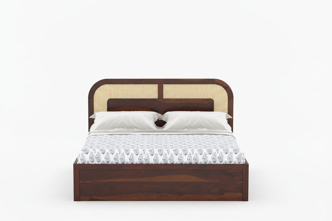 Jay Sheesham Wood Cane Bed With Hydraulic Storage - King Size