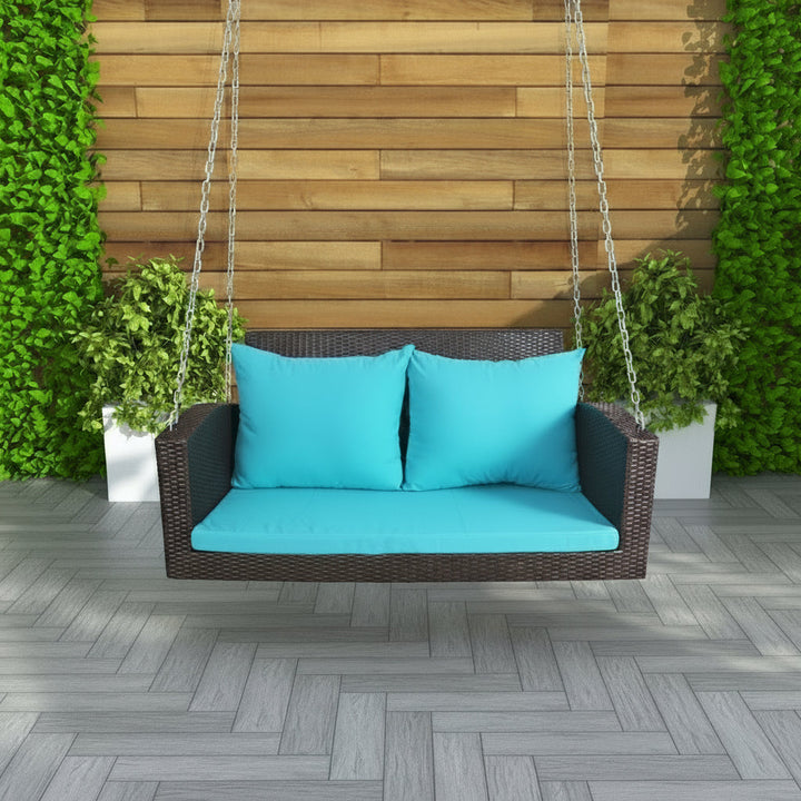 Jero Double Seater Hanging Swing Without Stand For Balcony , Garden Swing (Brown + Sky Blue)