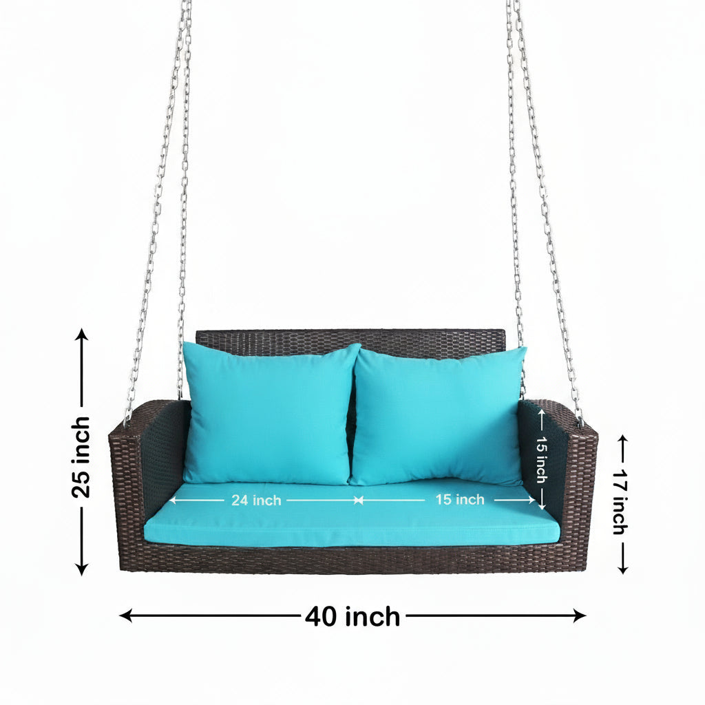 Jero Double Seater Hanging Swing Without Stand For Balcony , Garden Swing (Brown + Sky Blue)