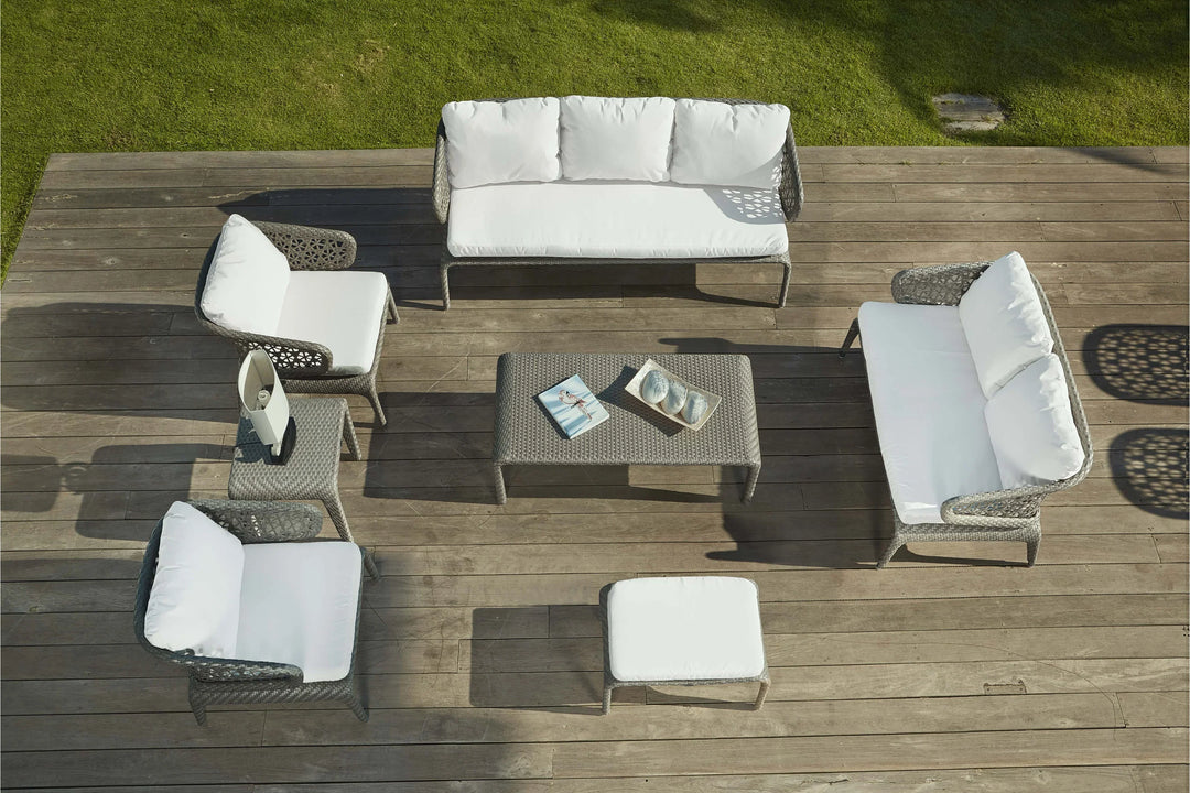 Bart Outdoor Garden Balcony Sofa Set  3 Seater , 2 Seater ,2 Single Seater and 1 Center Table With 1 Side Table and 1 Ottoman Set (Grey)