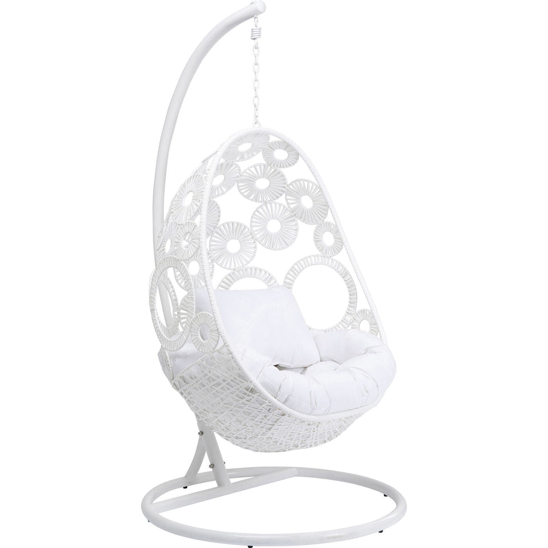 Flutter Single Seater Hanging Swing With Stand For Balcony , Garden (White)