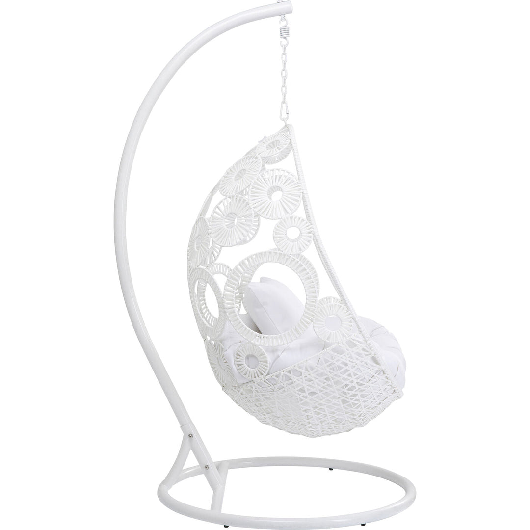 Flutter Single Seater Hanging Swing With Stand For Balcony , Garden (White)