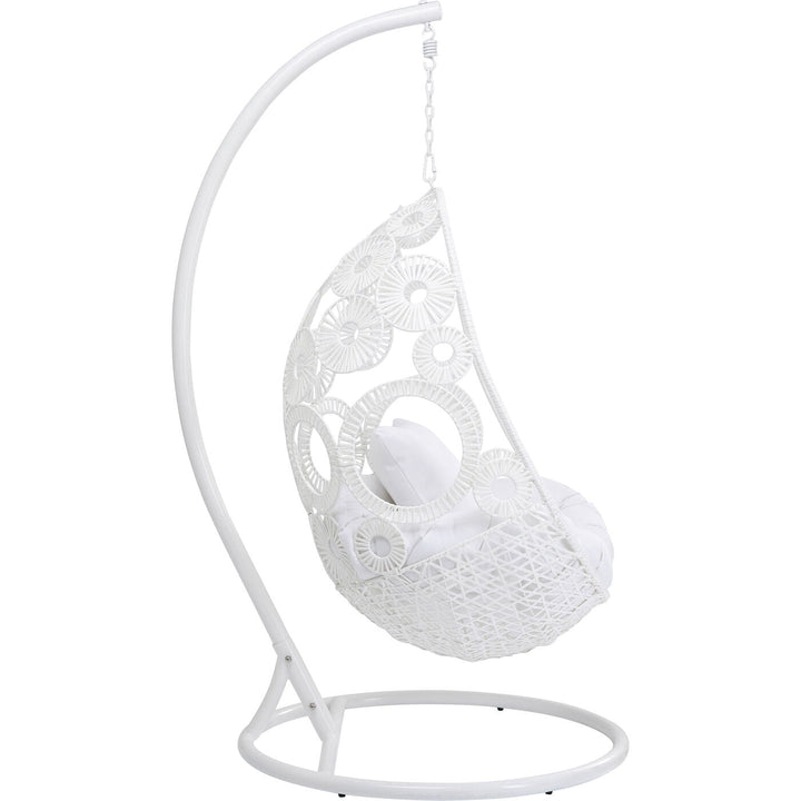 Flutter Single Seater Hanging Swing With Stand For Balcony , Garden (White)