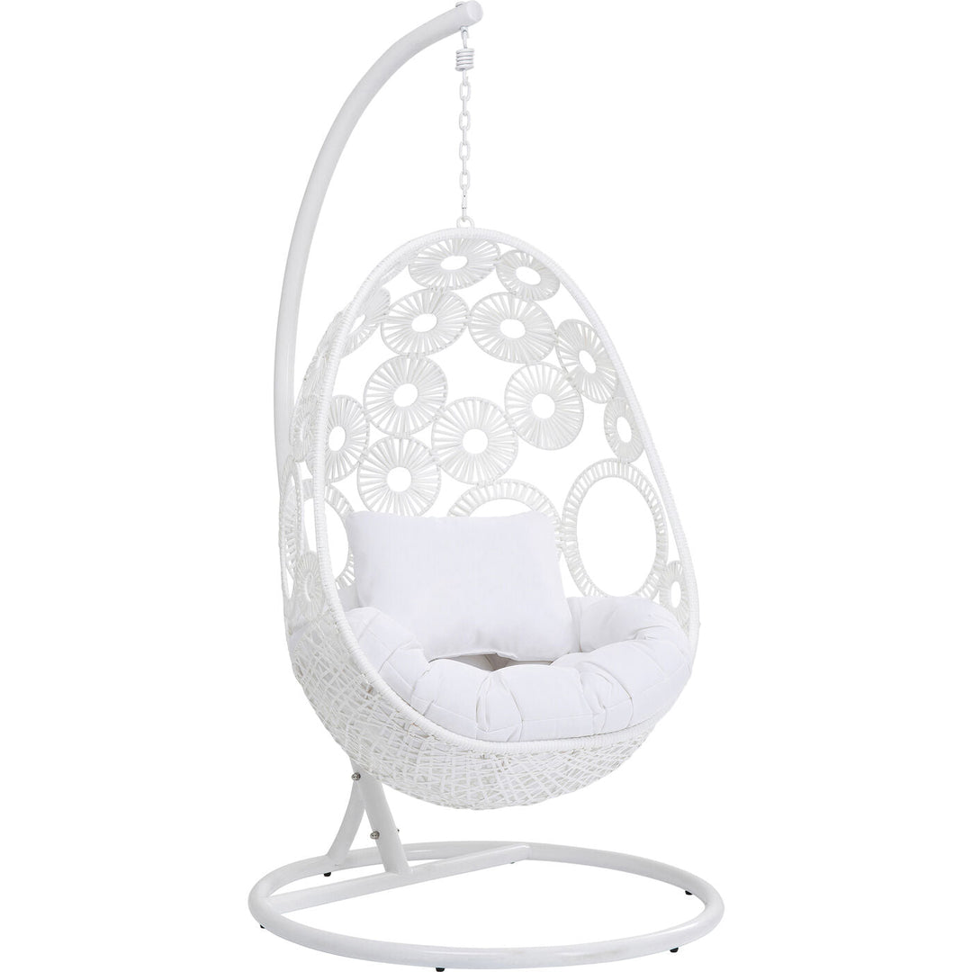Flutter Single Seater Hanging Swing With Stand For Balcony , Garden (White)