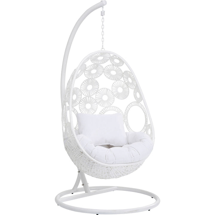 Flutter Single Seater Hanging Swing With Stand For Balcony , Garden (White)