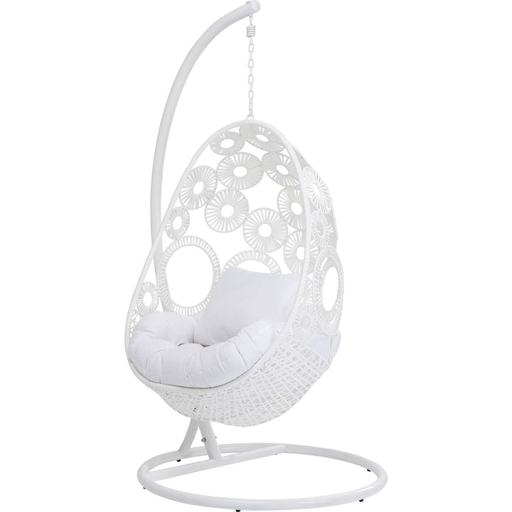 Flutter Single Seater Hanging Swing With Stand For Balcony , Garden (White)