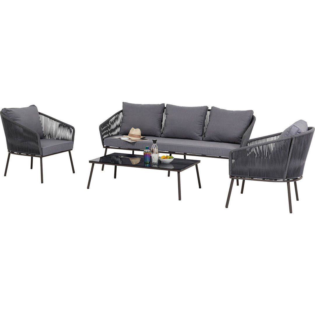Shed Outdoor Sofa Set 3 Seater , 2 Single seater and 1 Center Table Set (Dark grey) Braided & Rope