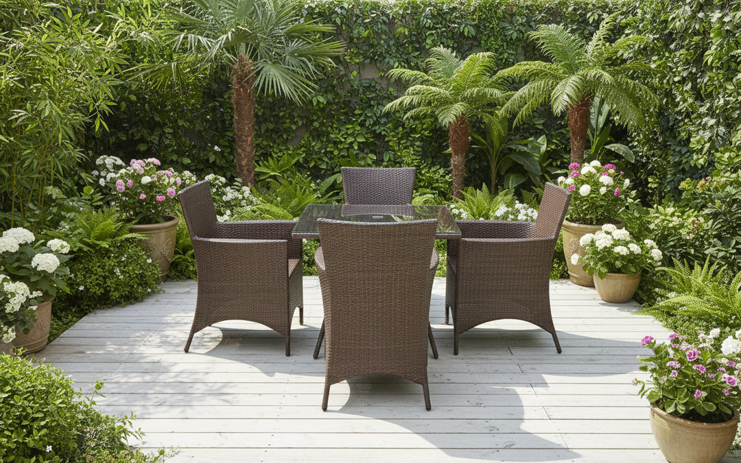 Kaddu Outdoor Patio Seating Set 4 Chairs and 1 Table Set (Dark Brown)