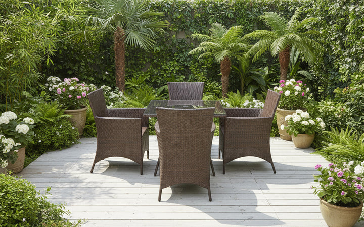 Kaddu Outdoor Patio Seating Set 4 Chairs and 1 Table Set (Dark Brown)