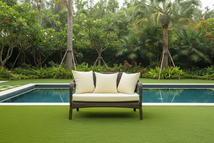 Kanva Outdoor 2 Seater Sofa (Dark Brown +Beige)