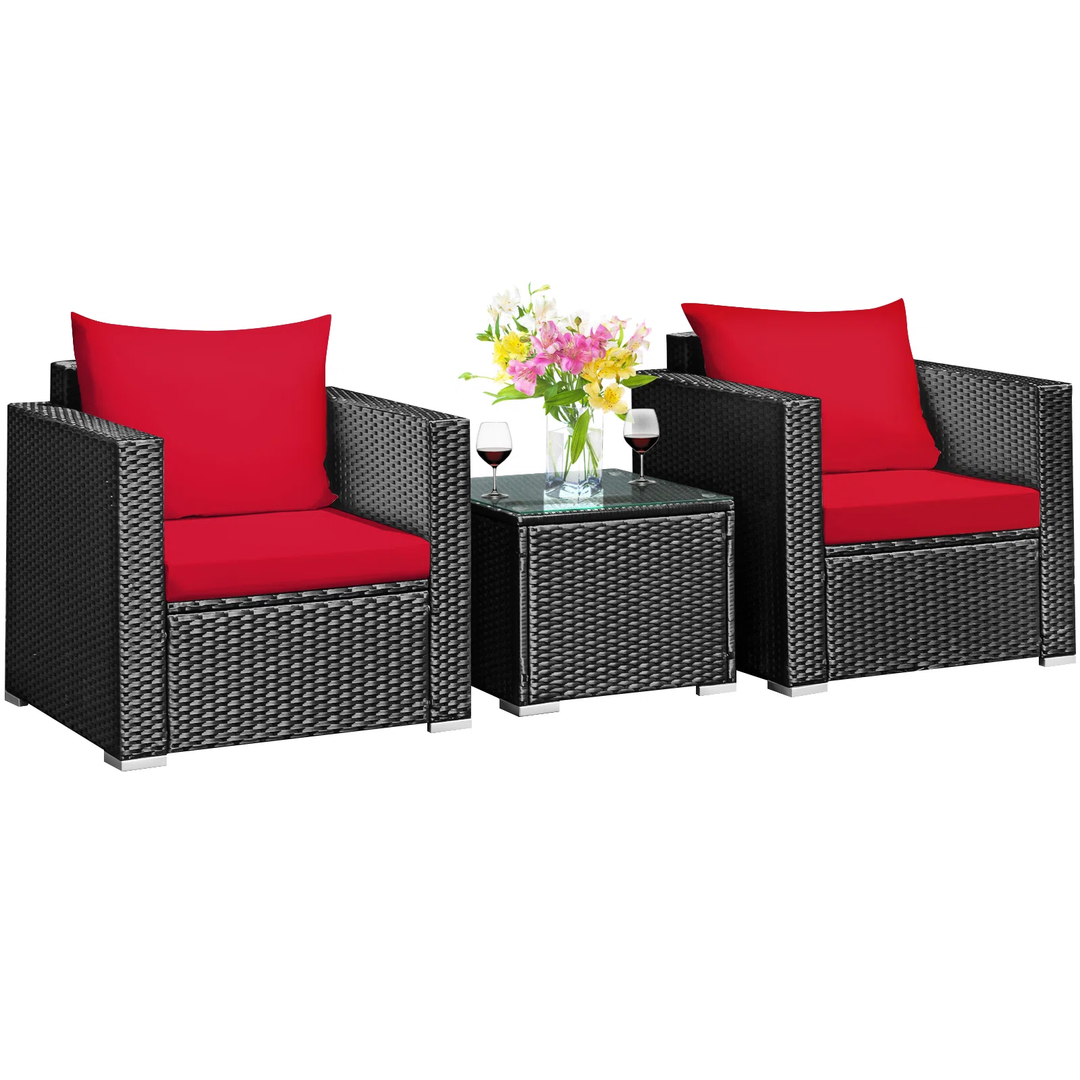 Monaldo Outdoor Sofa Set 2 Single seater and 1 Center Table (Black + Red)