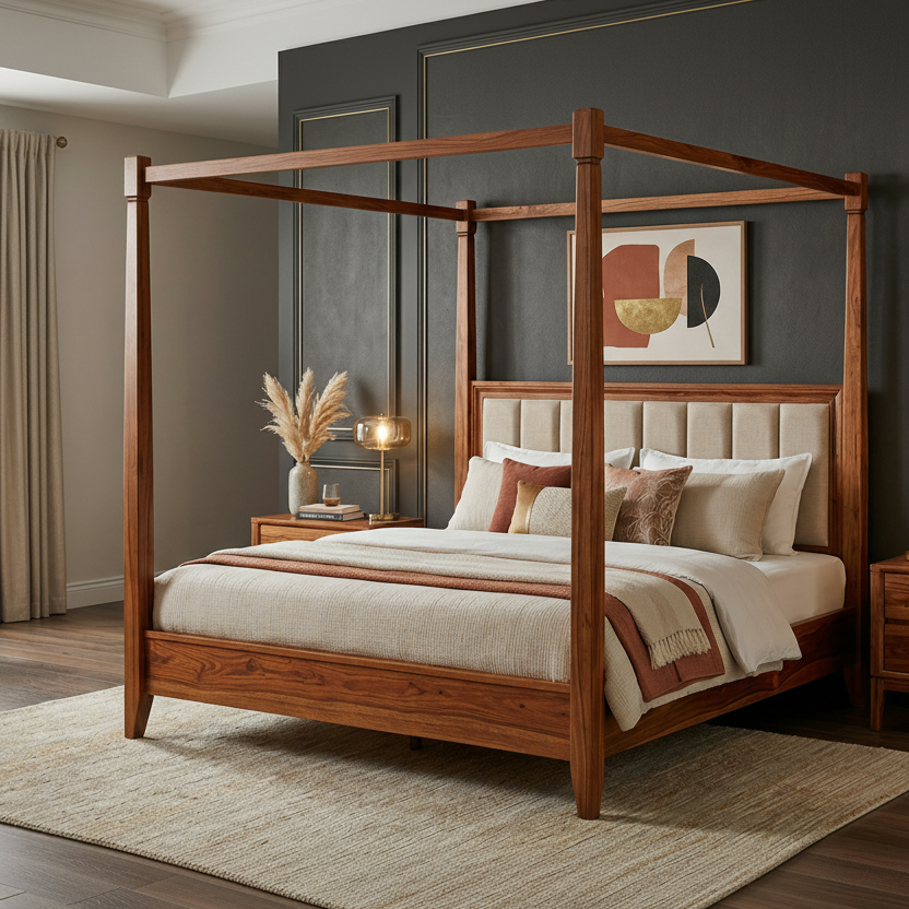 Kereama Sheesham Wood Poster Bed Without Storage