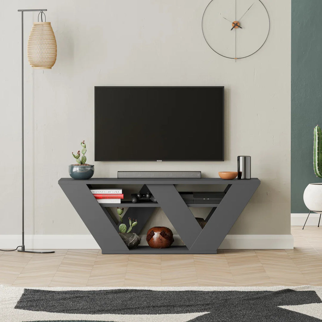 Omkarwood Kirstin 110 cm Modern V-Leg TV Unit – Grey Finish