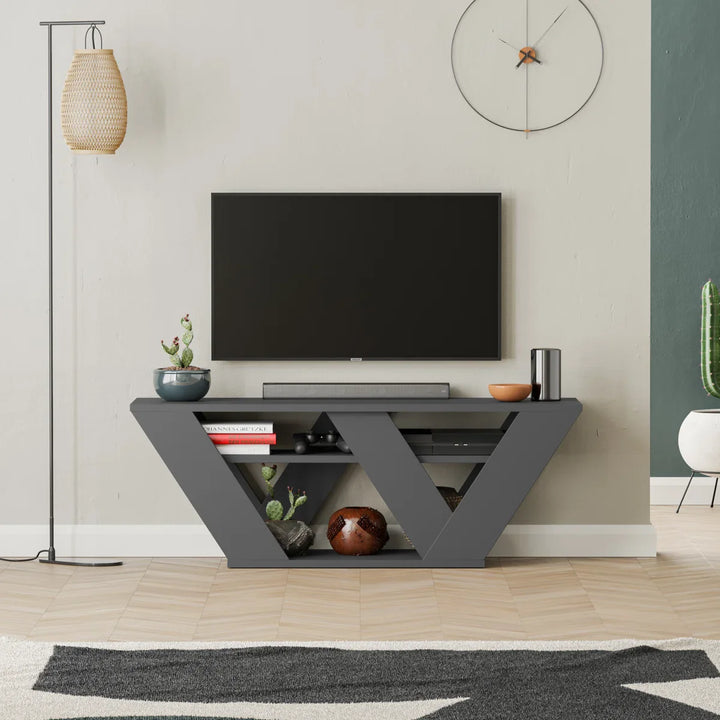 Omkarwood Kirstin 110 cm Modern V-Leg TV Unit – Grey Finish