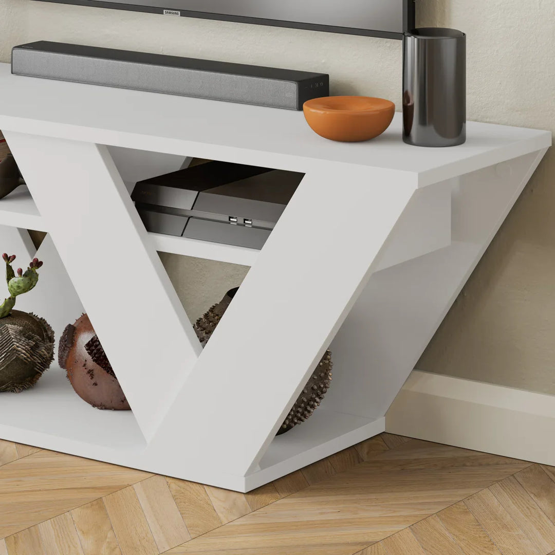 Omkarwood Kirstin 110 cm Modern V-Leg TV Unit – White