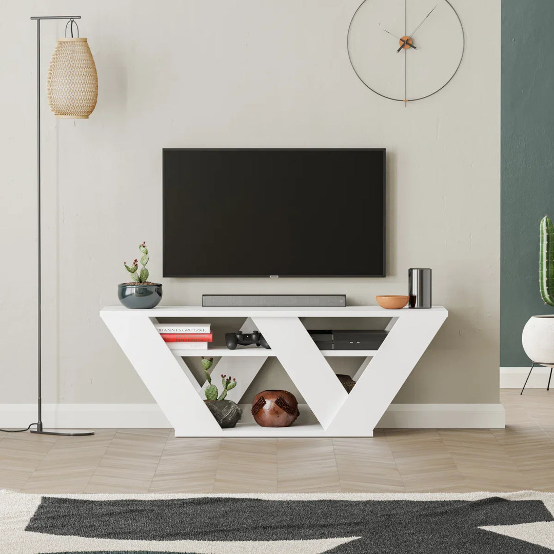 Omkarwood Kirstin 110 cm Modern V-Leg TV Unit – White