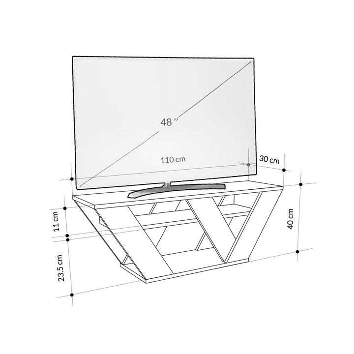 Omkarwood Kirstin 110 cm TV Unit – Marble Black Finish | Modern V-Leg Entertainment Stand