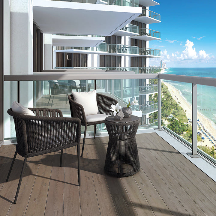 Pico Outdoor Patio Seating Set 2 Chairs and 1 Table Set (Black) Braided & Rope