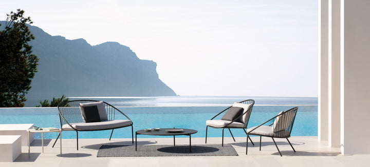 Oli Outdoor Garden Balcony Sofa Set 2 Seater, 2 Single seater and 1 Center Table Set (Black + Cream)