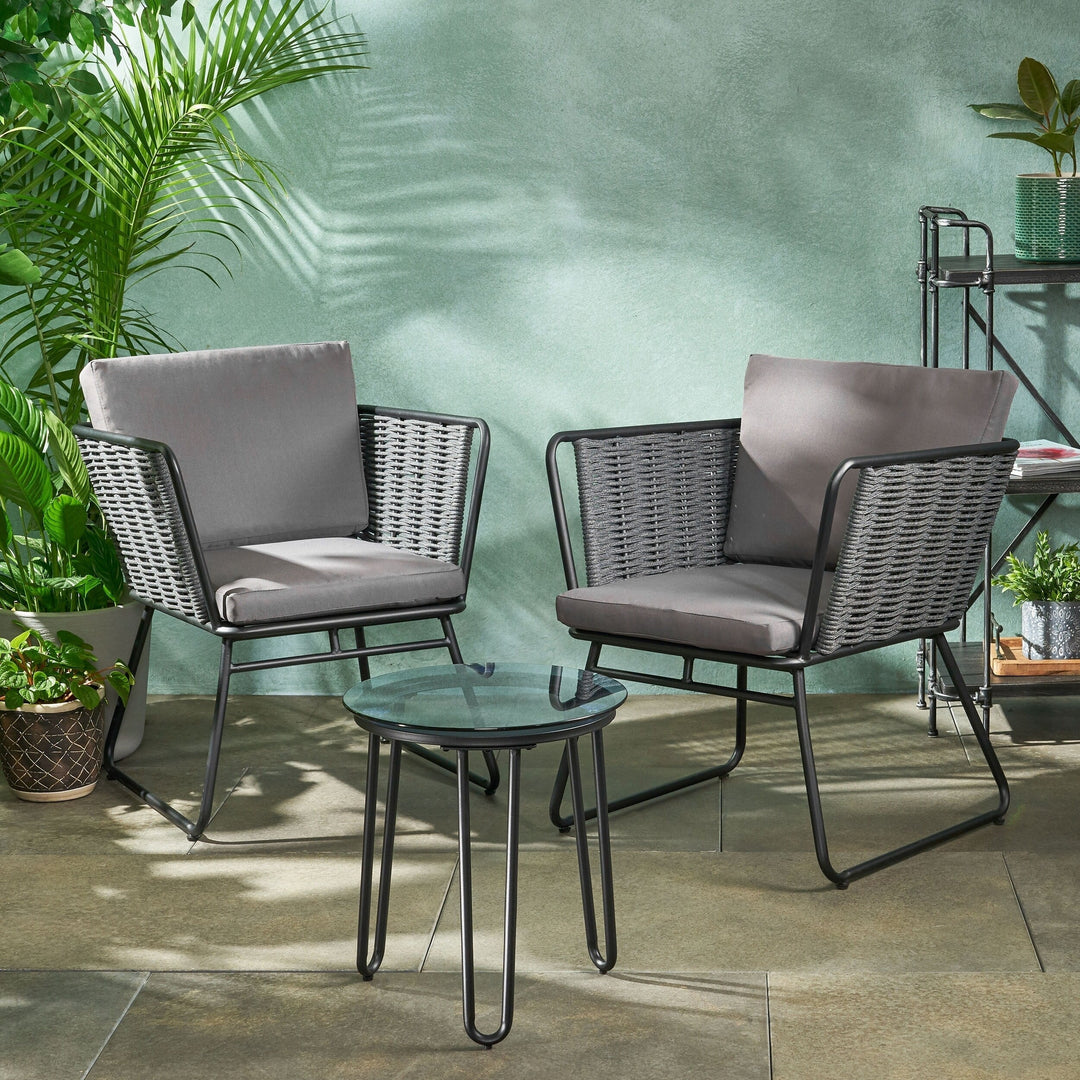 Scat Outdoor Patio Seating Set 2 Chairs and 1 Table Set (Grey) Braided & Rope