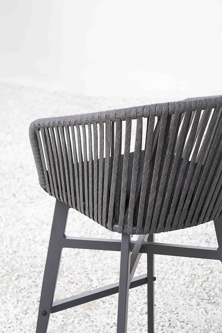 Esen Outdoor Patio Bar Chair 2 Chair For Balcony Braided & Rope (Dark Grey)