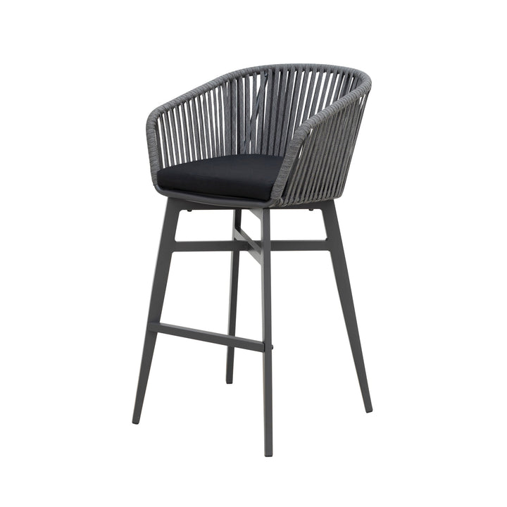 Esen Outdoor Patio Bar Chair 2 Chair For Balcony Braided & Rope (Dark Grey)