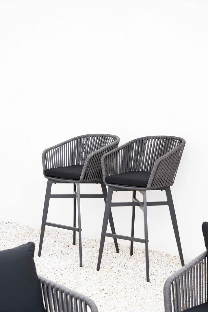 Esen Outdoor Patio Bar Chair 2 Chair For Balcony Braided & Rope (Dark Grey)