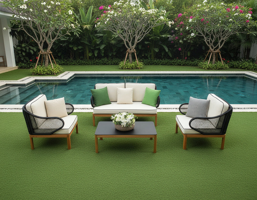 Laur Outdoor Sofa Set 2 Seater , 2 Single seater and 1 Center Table (Black + Beige) Braided & Rope