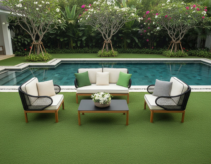 Laur Outdoor Sofa Set 2 Seater , 2 Single seater and 1 Center Table (Black + Beige) Braided & Rope